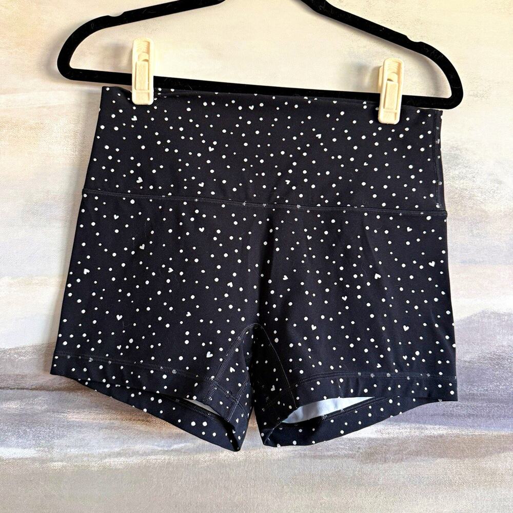 lululemon Black/White Polka Dot Athletic Shorts Nylon Stretch Elastic Waist